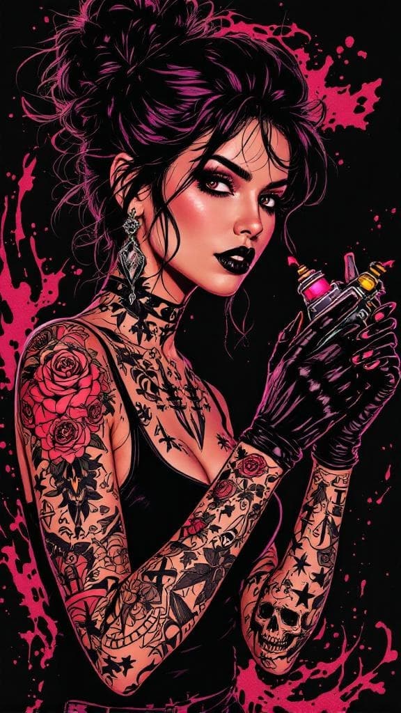 Ink, the tattoo artist, with ink-splattered arms